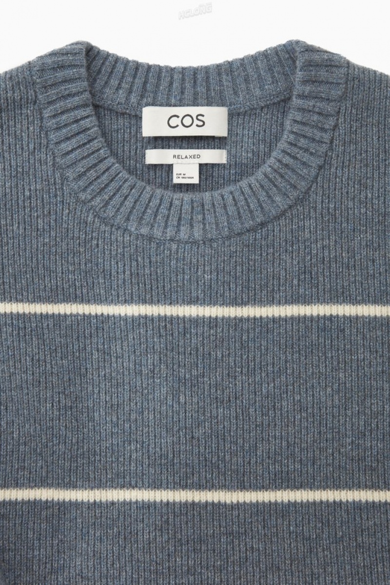 COS Striped Wool And Yak-Blend Jumper Men's Knitwear Dark Beige / Striped | HD98-C4WF