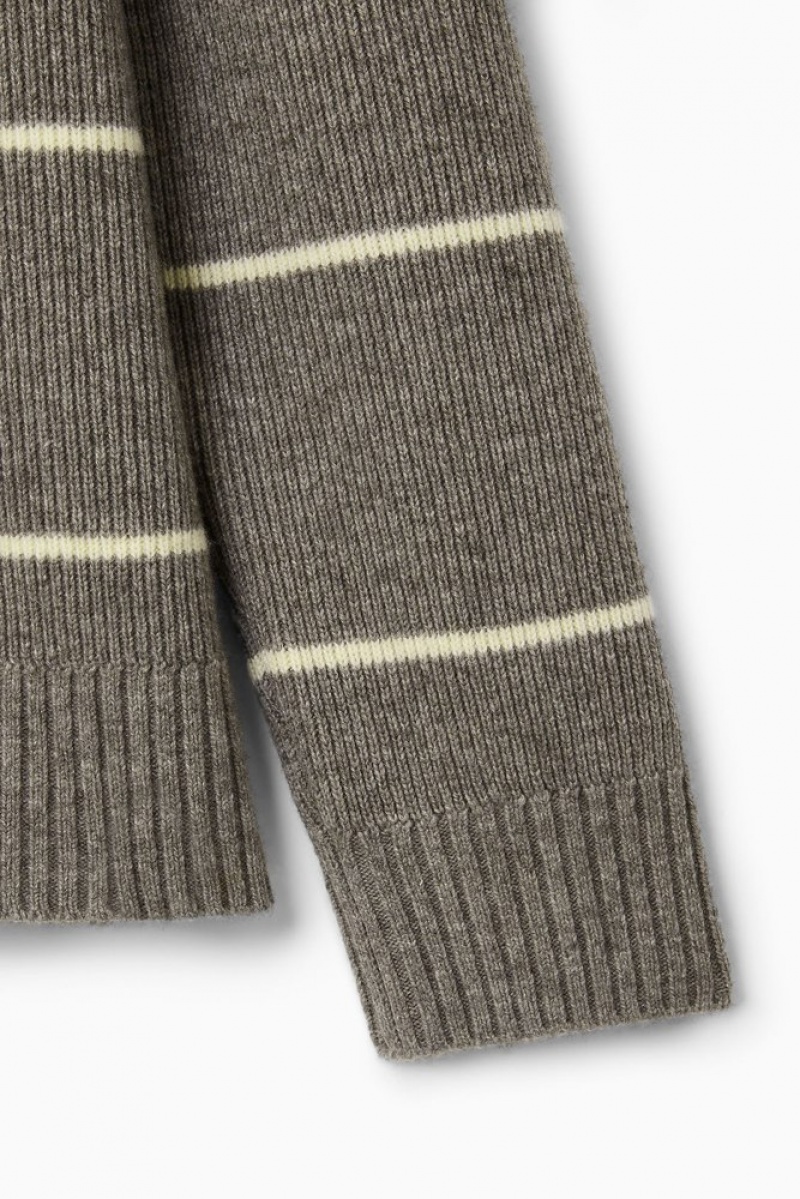 COS Striped Wool And Yak-Blend Jumper Men's Knitwear Dark Beige / Striped | VV01-N0DX