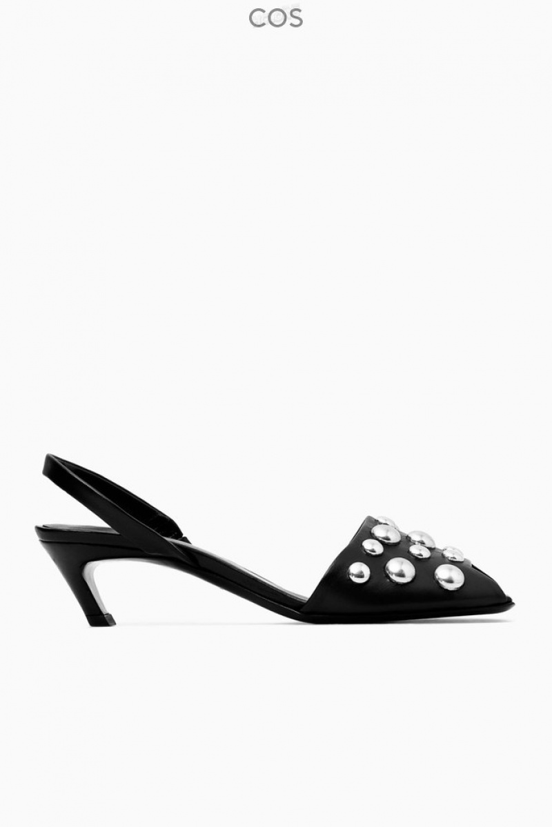 COS Studded Slingback Leather Sandals Women's Sandals Black | HN15-R4XX