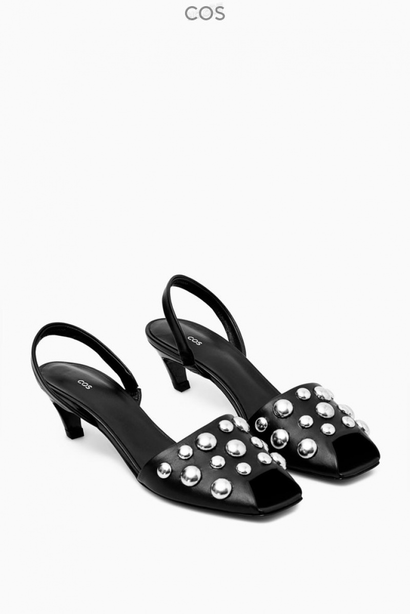 COS Studded Slingback Leather Sandals Women's Sandals Black | HN15-R4XX