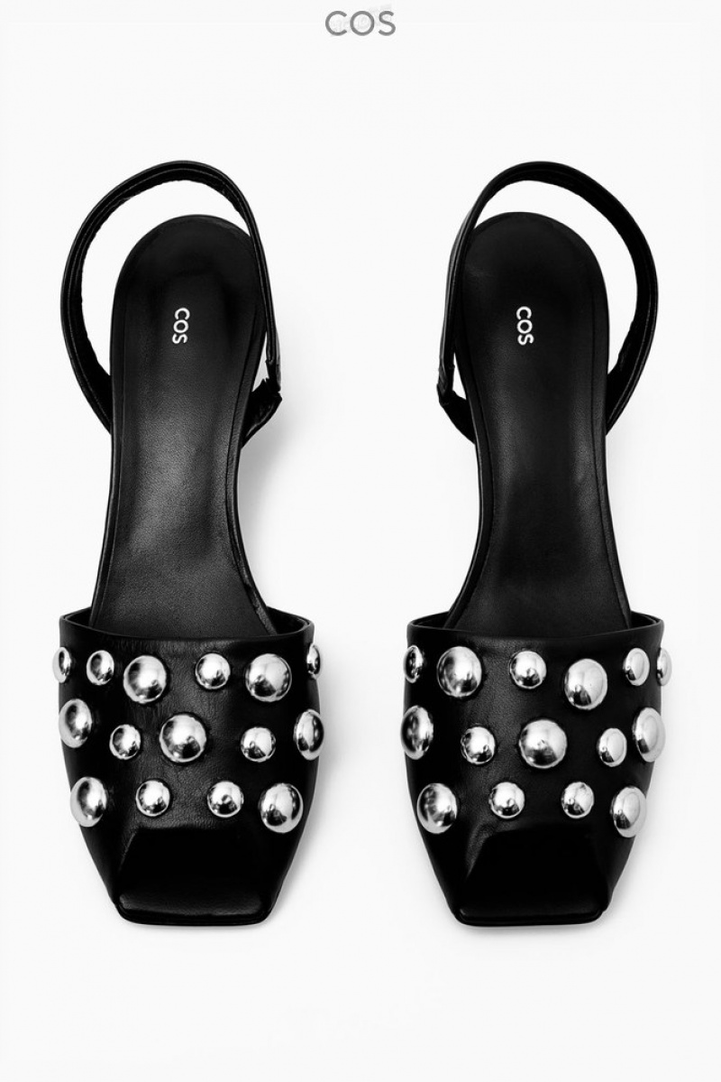 COS Studded Slingback Leather Sandals Women's Sandals Black | HN15-R4XX