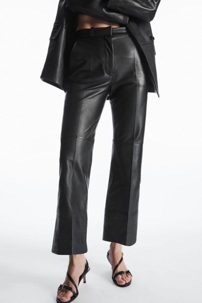 COS Tailored Flared Leather Pants Women's Pants Black | SM14-R5SS