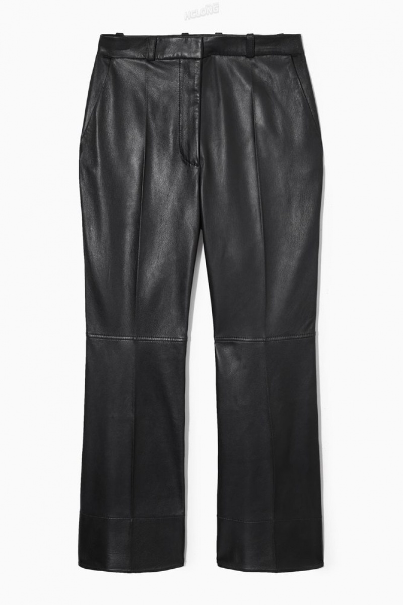 COS Tailored Flared Leather Pants Women's Pants Black | SM14-R5SS