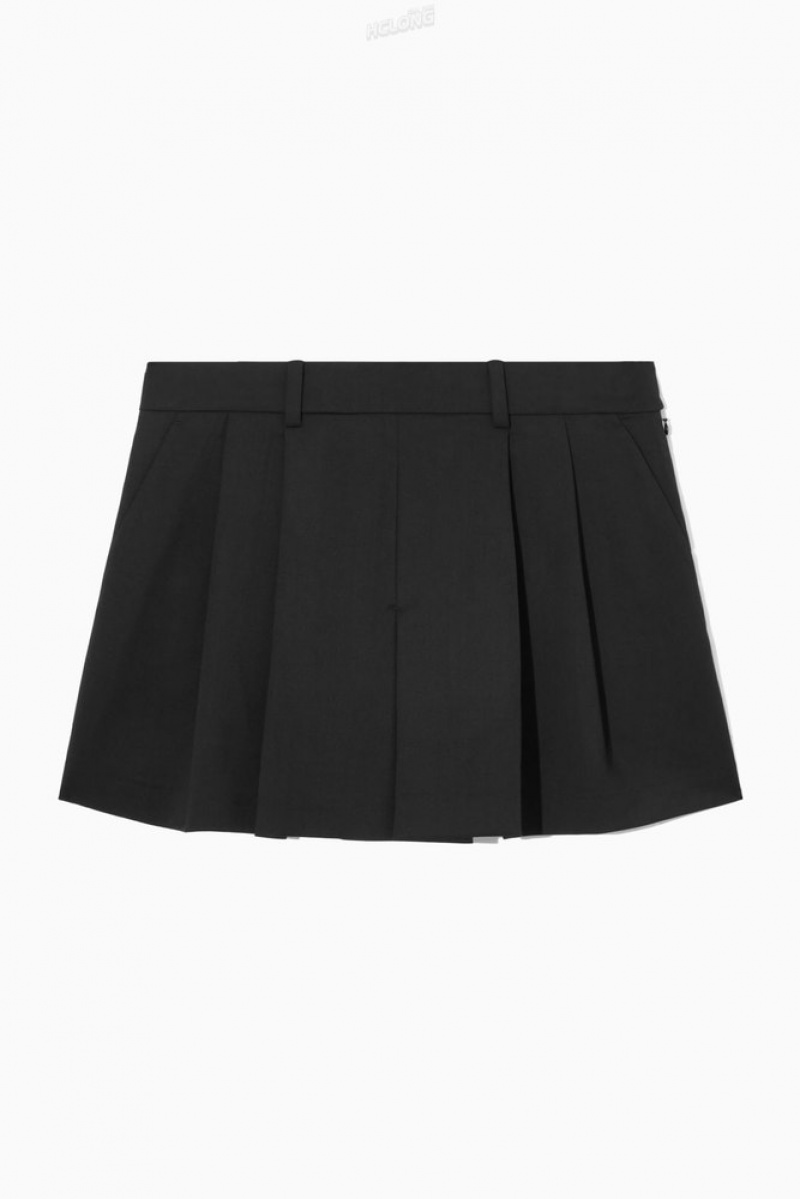 COS Tailored Pleated Wool Skort Women's Shorts Black | GO31-D5BT