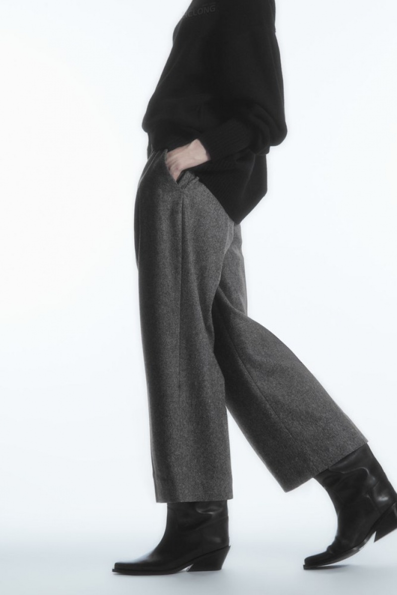 COS Tailored Wool-Flannel Culottes Women's Trousers White / Black | ER96-G2RP