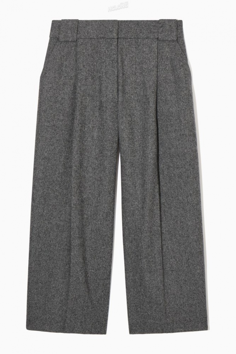 COS Tailored Wool-Flannel Culottes Women's Trousers White / Black | ER96-G2RP