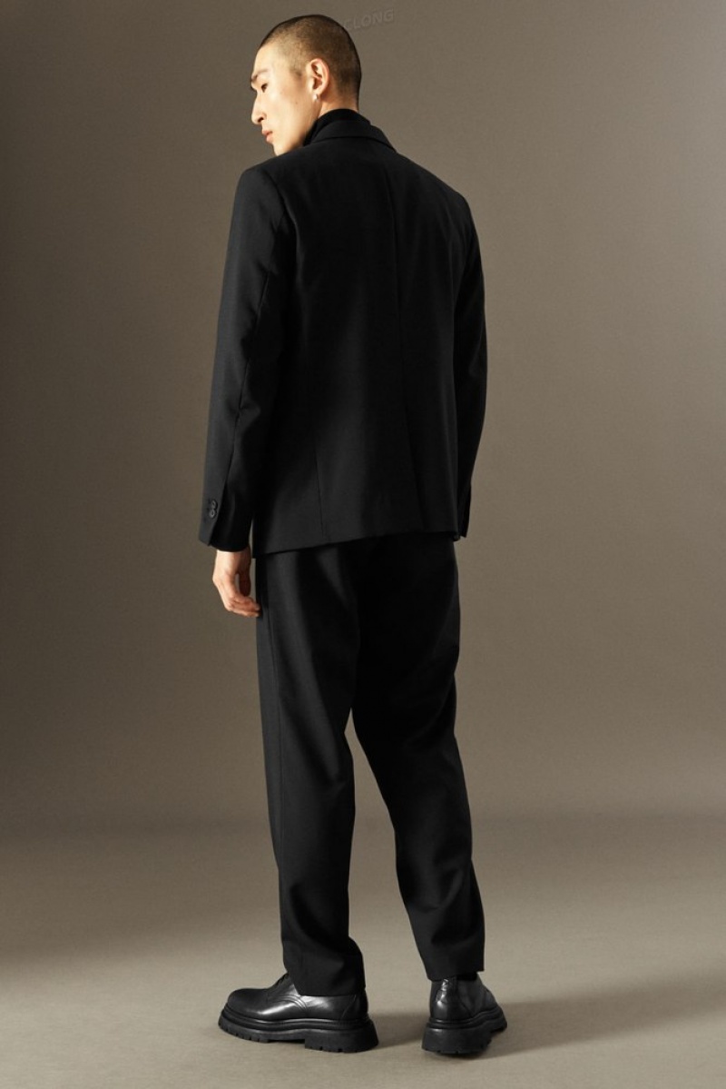 COS Tailored Wool-Hopsack Pants - Straight Men's Suit Pants Black | UP30-K6UF