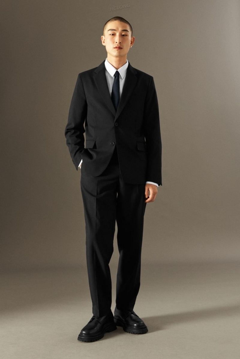 COS Tailored Wool-Hopsack Pants - Straight Men's Suit Pants Black | UP30-K6UF