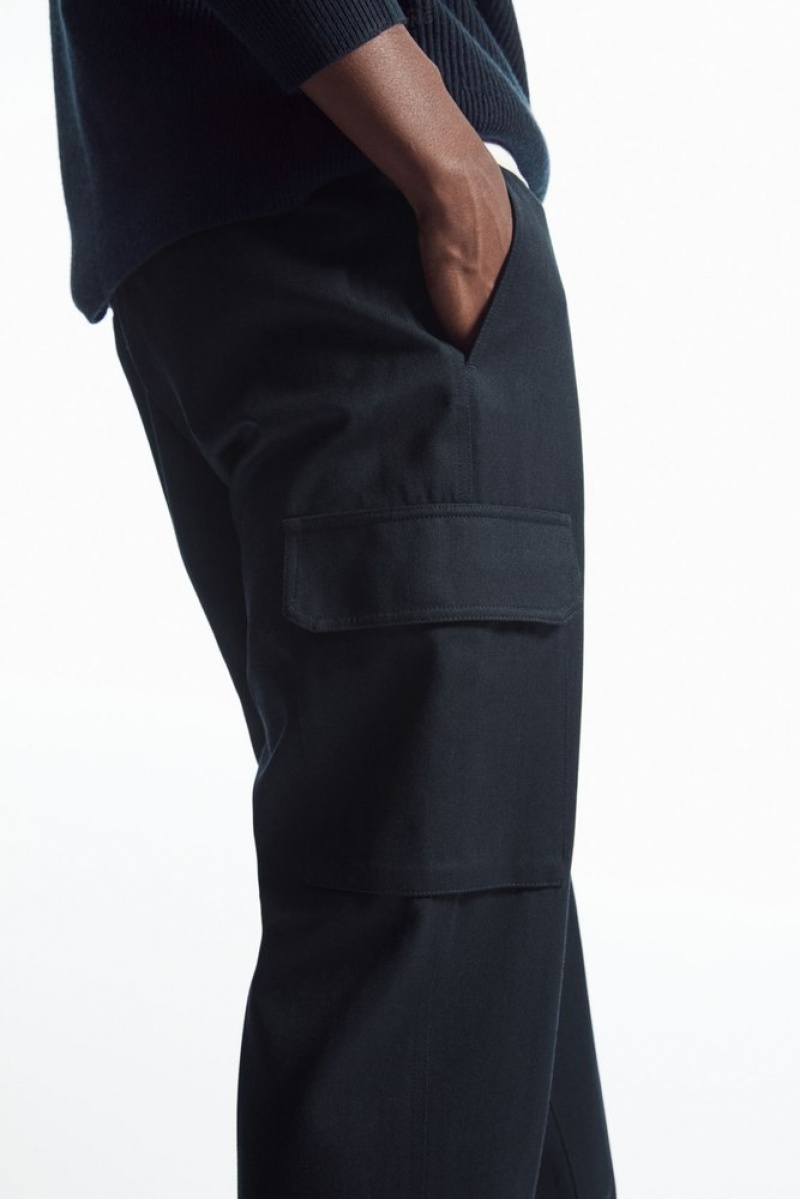 COS Tapered Cargo Trousers Men's Pants Navy | LV20-Q8VK