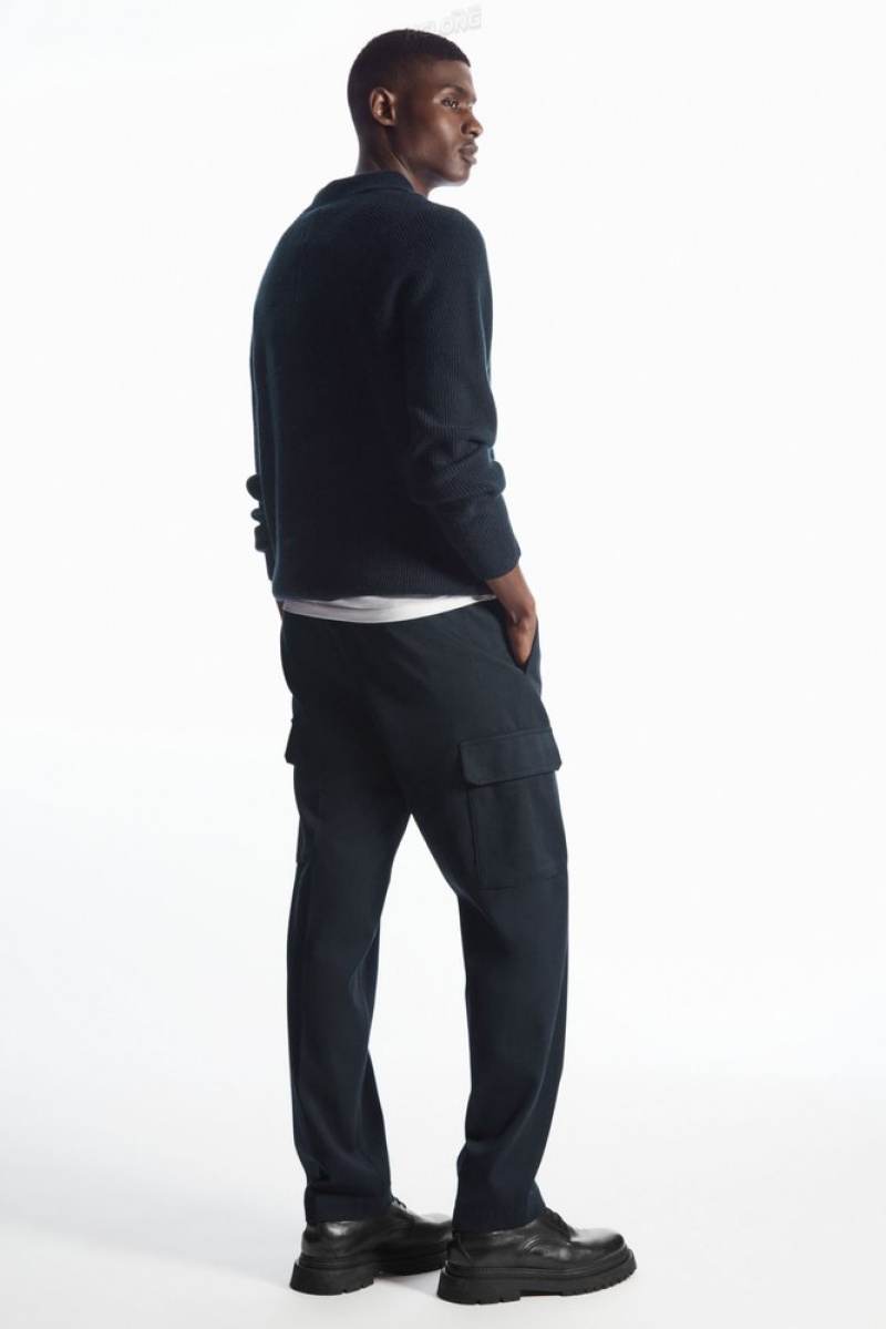 COS Tapered Cargo Trousers Men's Pants Navy | LV20-Q8VK