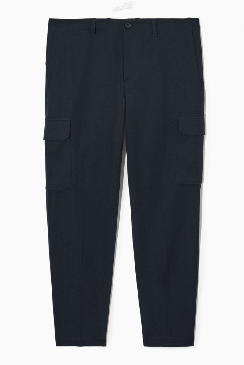 COS Tapered Cargo Trousers Men's Pants Navy | LV20-Q8VK