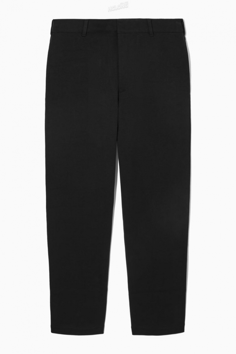 COS Tapered Cotton-Jersey Trousers Men's Pants Black | OX70-M0CE