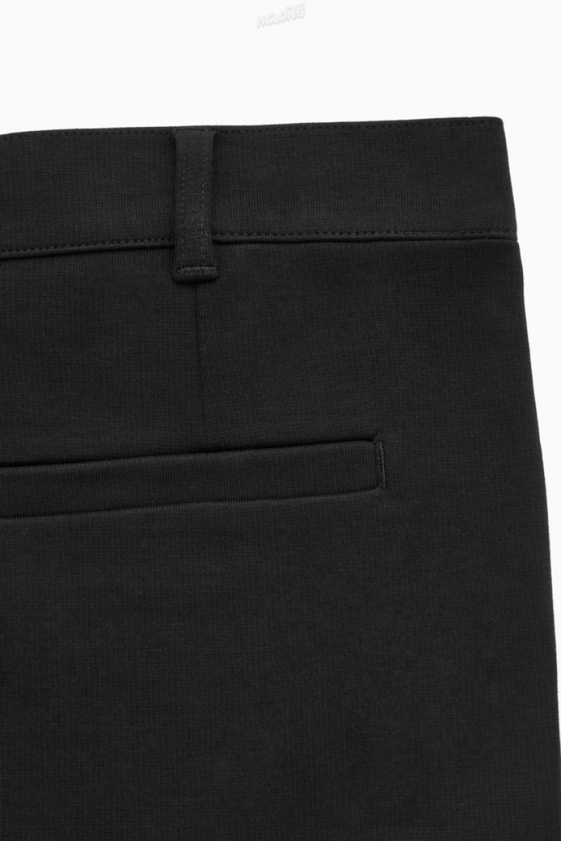 COS Tapered Cotton-Jersey Trousers Men's Pants Black | OX70-M0CE