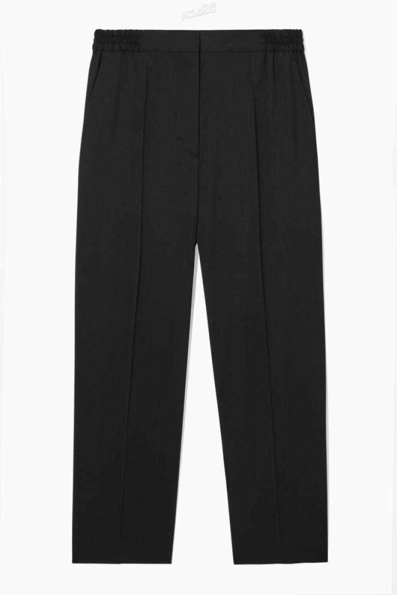 COS Tapered Elasticated Wool Pants Women's Pants Black | SJ88-B5ZN