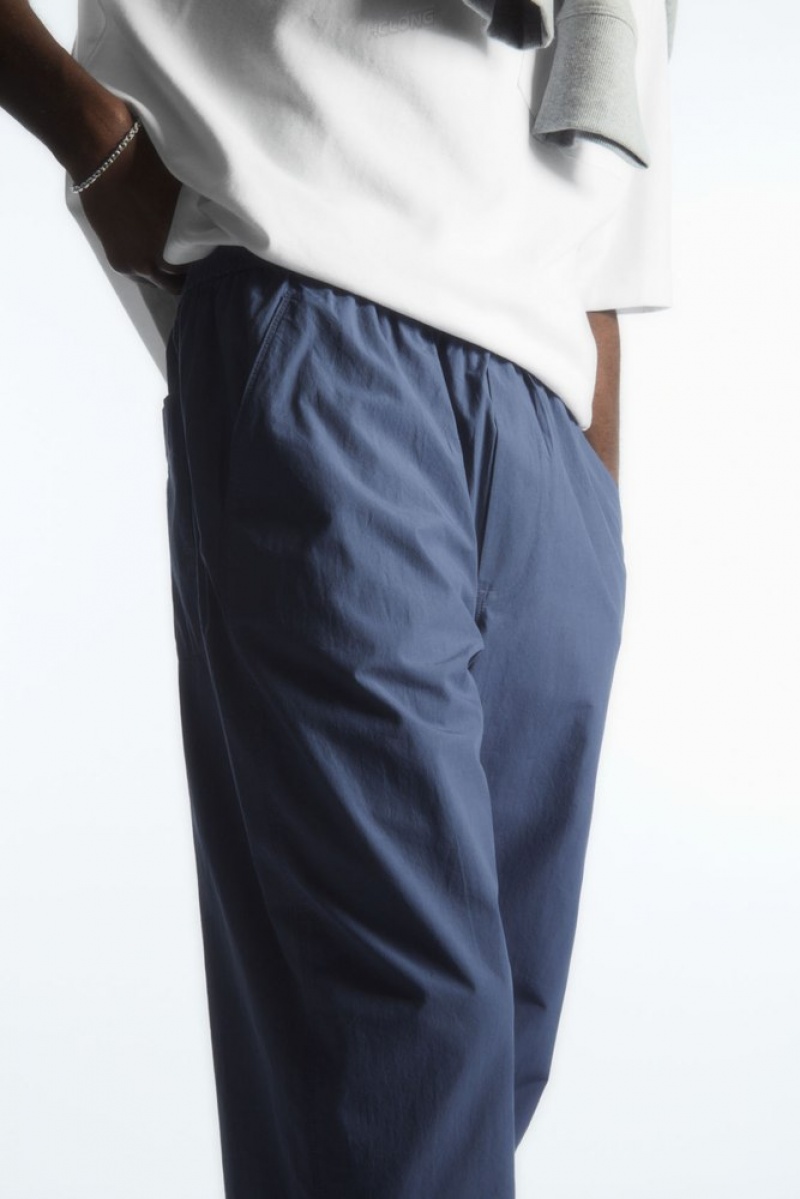 COS Tapered Poplin Pull-On Trousers Men's Trousers Navy | GL95-S6CN