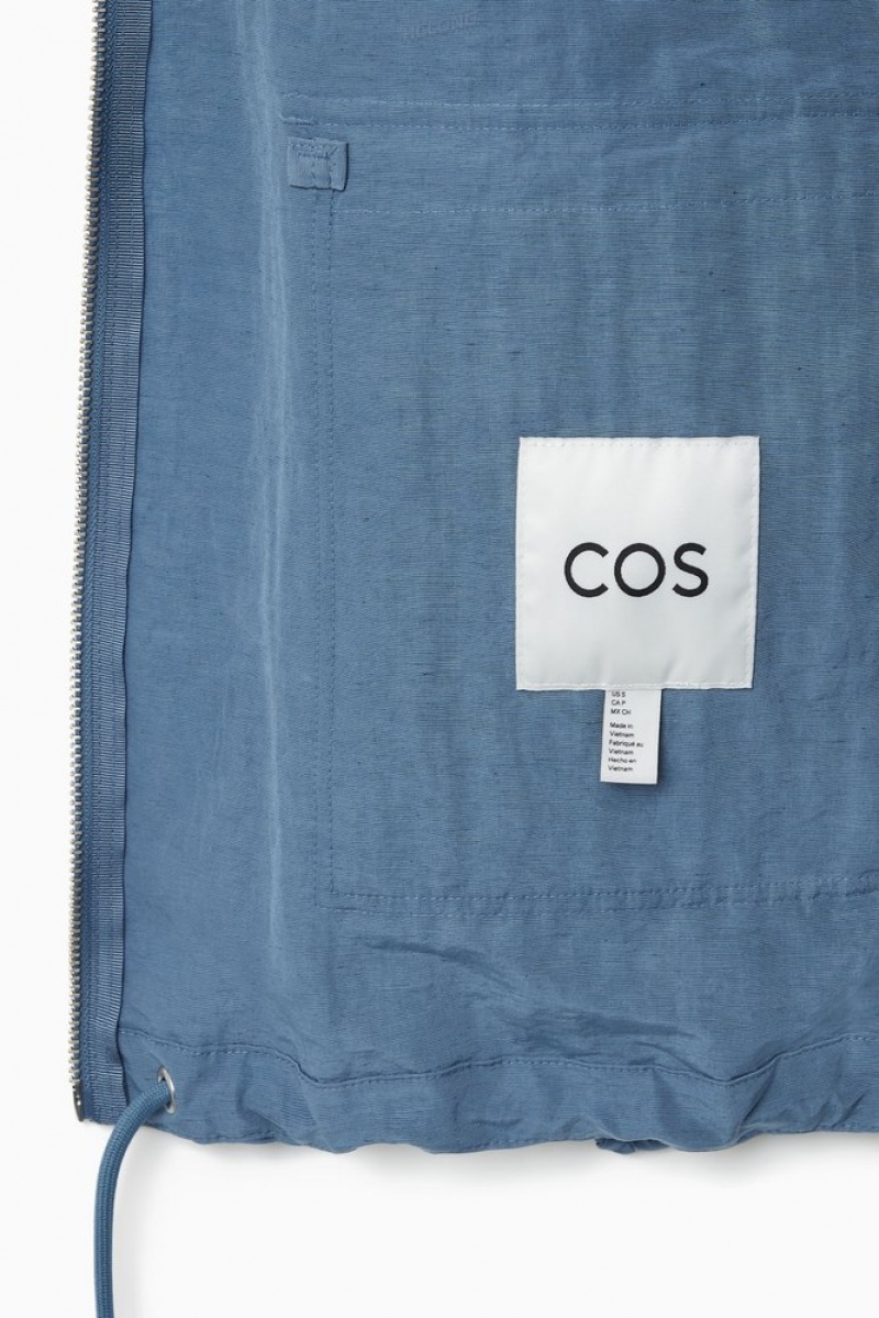 COS Technical Linen-Blend Hooded Jacket Women's Coats & Jackets Blue | NL03-Y0XK