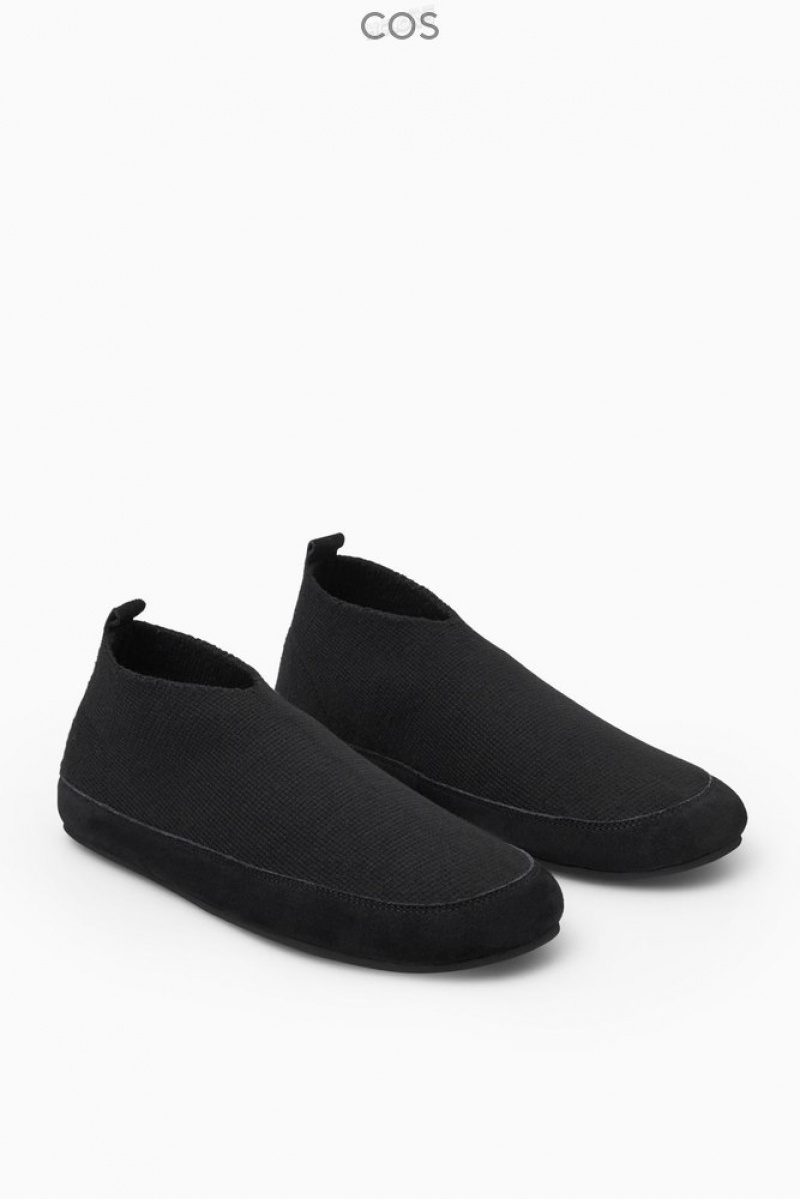 COS Teddy-Lined Knitted Slippers Men's Slippers Black | SW21-C4DY