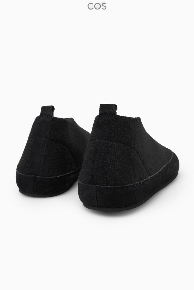 COS Teddy-Lined Knitted Slippers Men's Slippers Black | SW21-C4DY