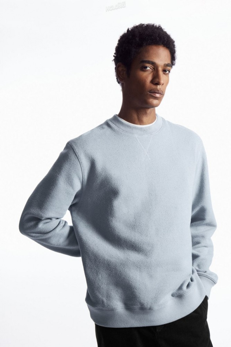 COS Textured-Jersey Sweatshirt Men's Sweatshirts & Hoodies Dusty Light Blue | XT23-Y0PT