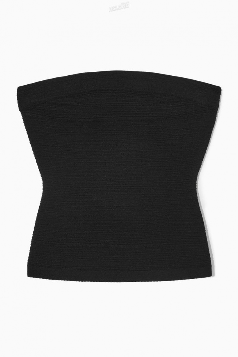 COS Textured Bandeau Top Women's Tops Black | AD33-D8QU