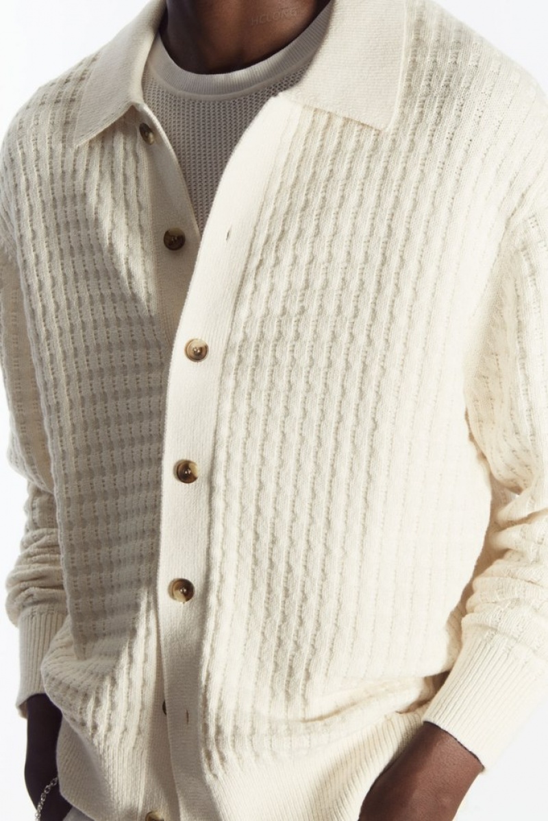 COS Textured Knitted Cardigan Men's Knitwear Cream | MW97-V1BA