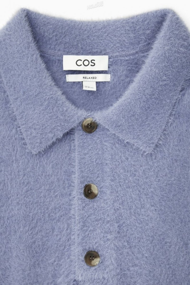 COS Textured Knitted Polo Shirt Men's Knitwear Blue | OB55-F4NM