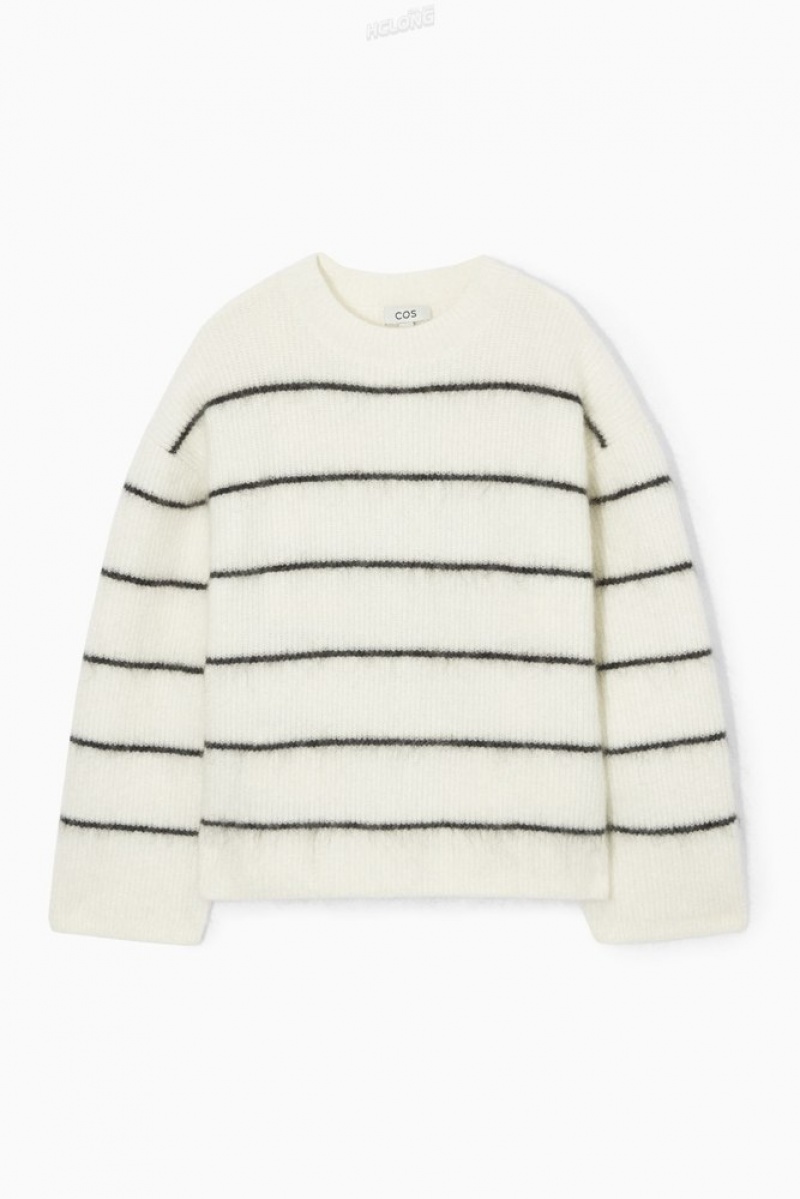 COS Textured Mohair-Blend Jumper Women's Knitwear & Cardigans White / Striped | YV18-C2QT