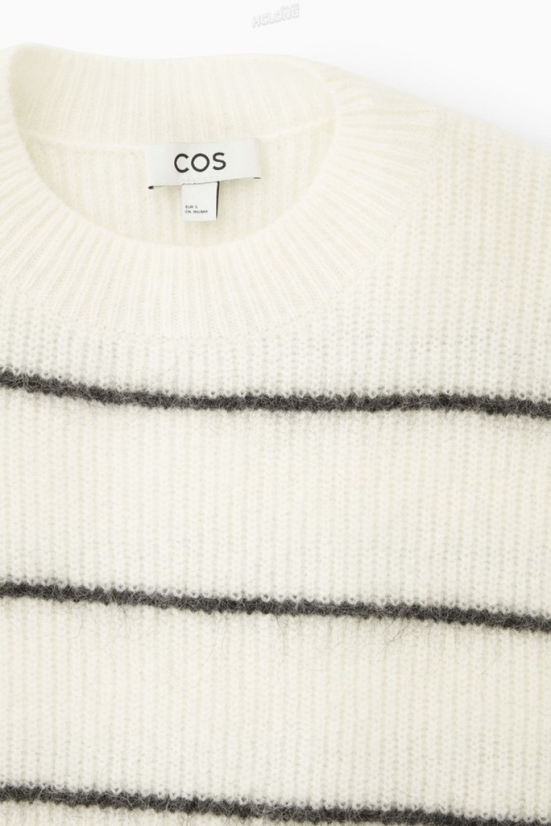 COS Textured Mohair-Blend Jumper Women's Knitwear & Cardigans White / Striped | YV18-C2QT