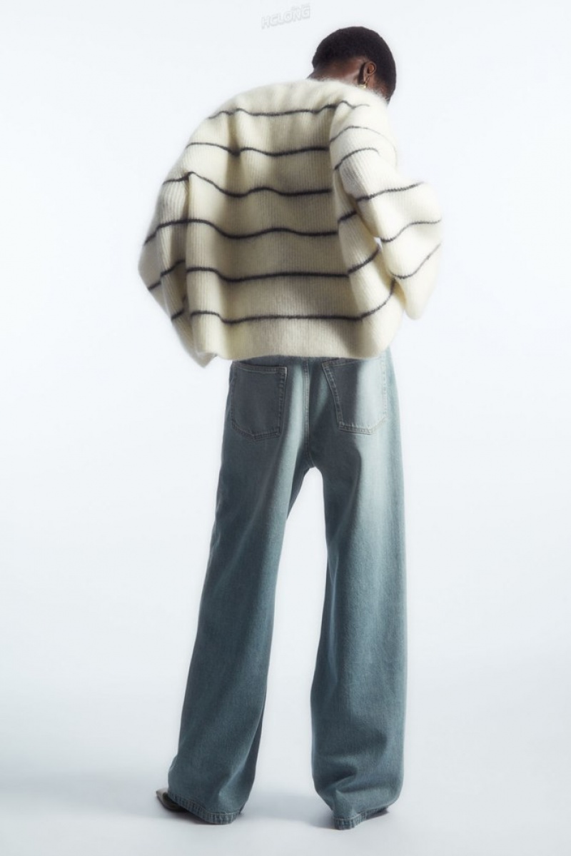 COS Textured Mohair-Blend Sweater Women's Sweaters & Cardigans White / Striped | WK89-F4XH