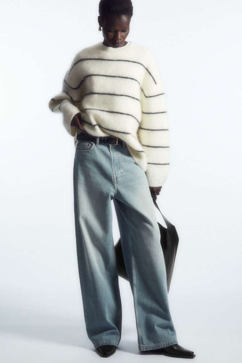 COS Textured Mohair-Blend Sweater Women's Sweaters & Cardigans White / Striped | WK89-F4XH