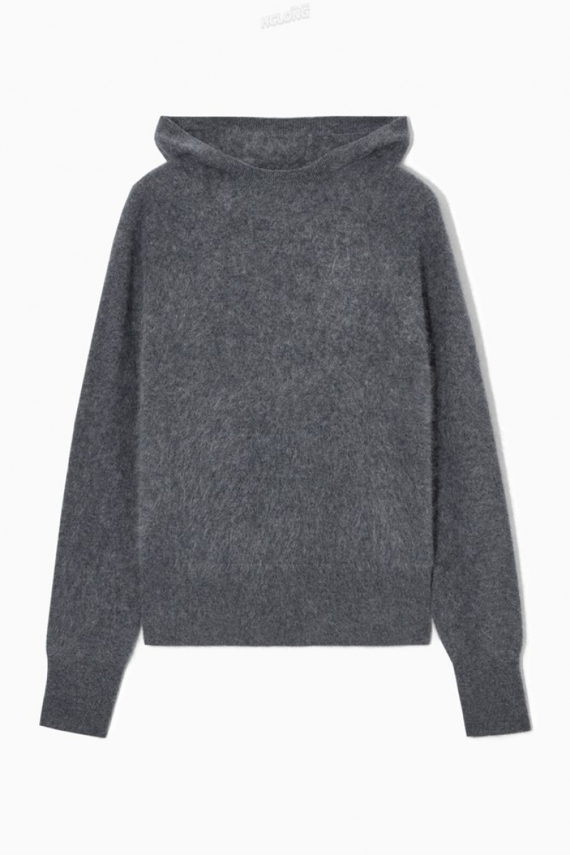 COS Textured Pure Cashmere Hoodie Women's Sweaters & Cardigans Dark Gray | IE38-A1DY