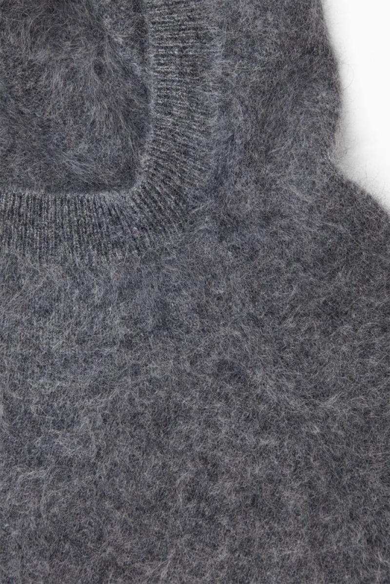 COS Textured Pure Cashmere Hoodie Women's Sweaters & Cardigans Dark Gray | IE38-A1DY