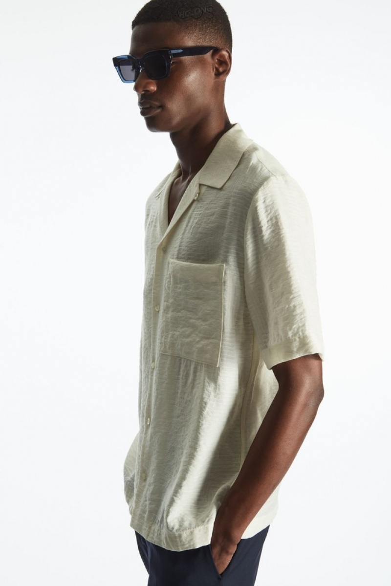 COS Textured Short-Sleeved Shirt Men's Shirts White | LO33-N6NO