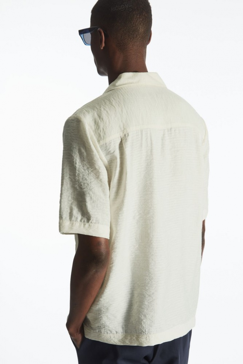 COS Textured Short-Sleeved Shirt Men's Shirts White | LO33-N6NO