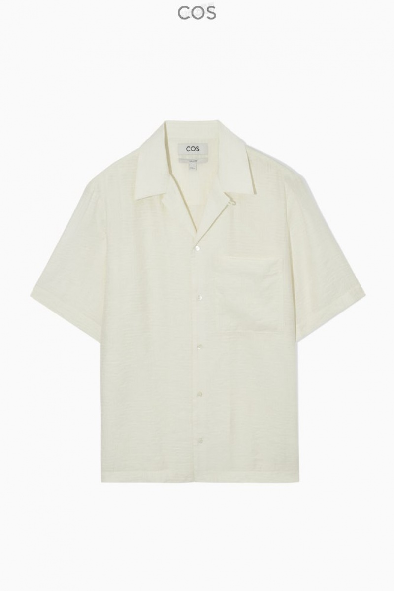 COS Textured Short-Sleeved Shirt Men's Shirts White | LO33-N6NO