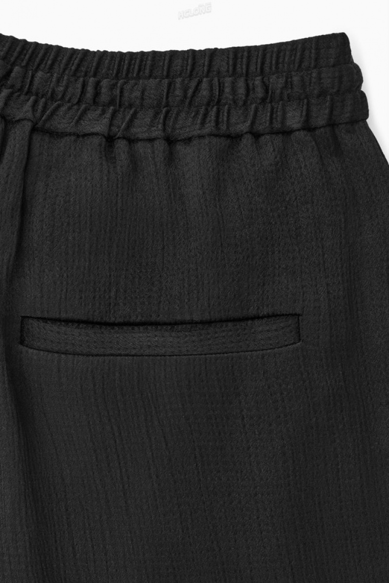 COS Textured Wide-Leg Drawstring Trousers Women's Pants Black | TE62-C9KW