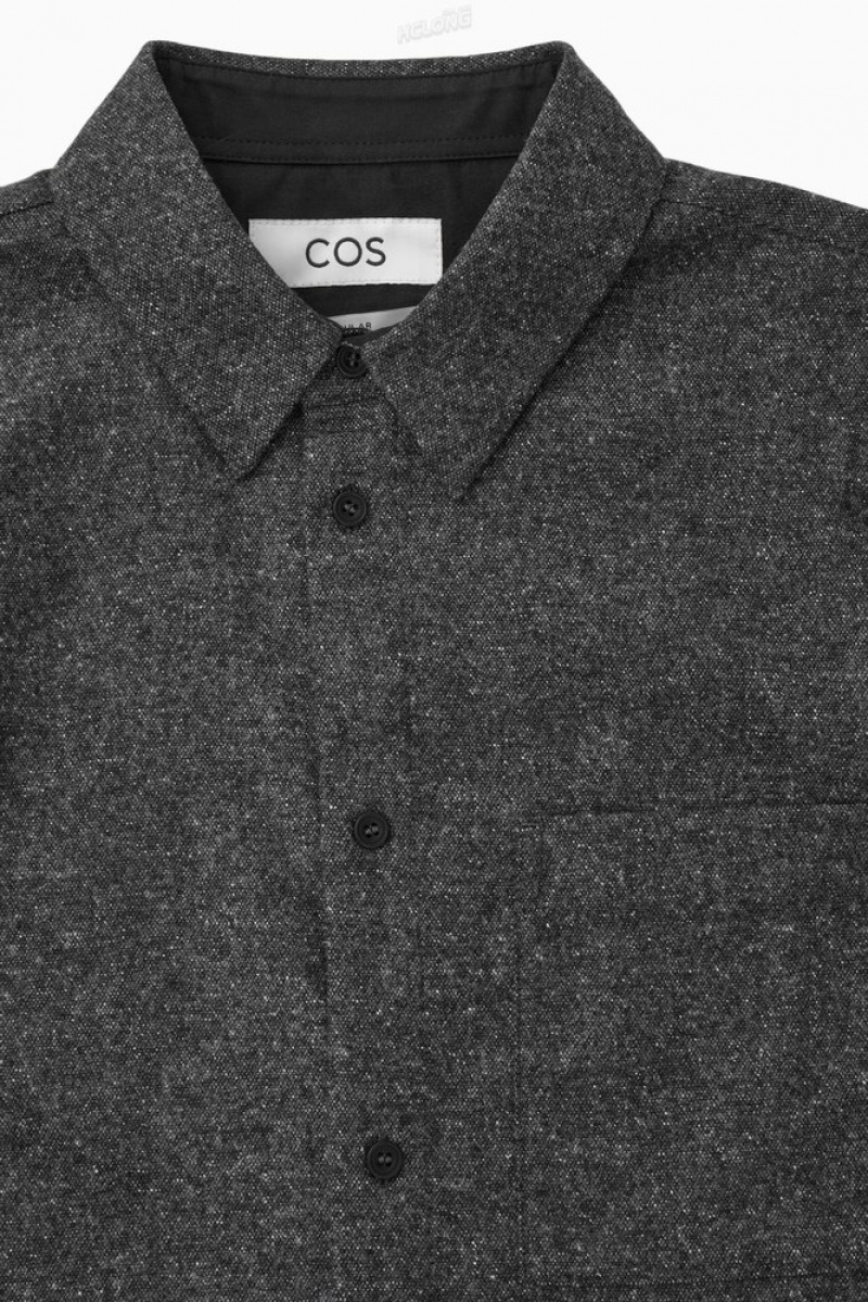 COS Textured Wool-Jacquard Shirt Men's Shirts Grey / White | CX36-R9VX