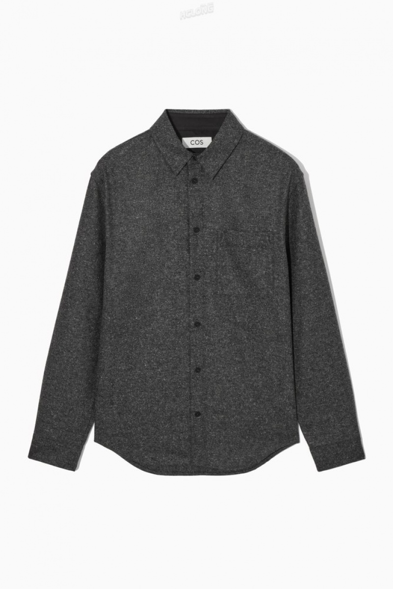 COS Textured Wool-Jacquard Shirt Men's Shirts Grey / White | CX36-R9VX