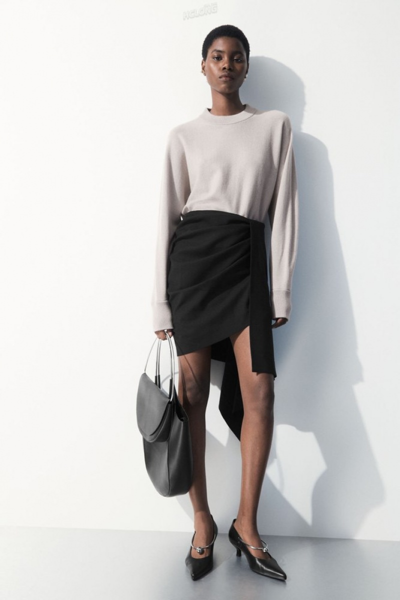 COS The Asymmetric Draped Mini Skirt Women's Skirts Black | MK45-S5FT