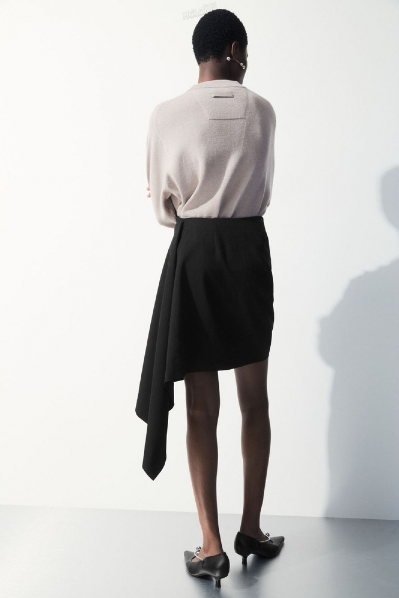 COS The Asymmetric Draped Mini Skirt Women's Skirts Black | MK45-S5FT