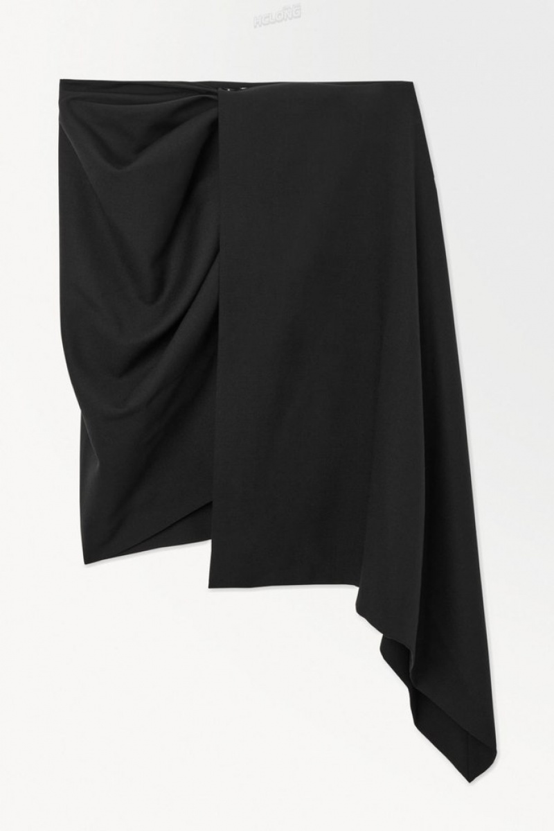 COS The Asymmetric Draped Mini Skirt Women's Skirts Black | MK45-S5FT