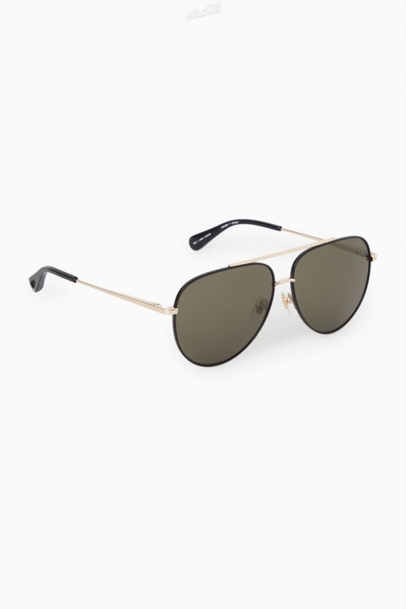 COS The Aviator Metal Sunglasses Women's Sunglasses Gold / Black | XN62-Z4RM