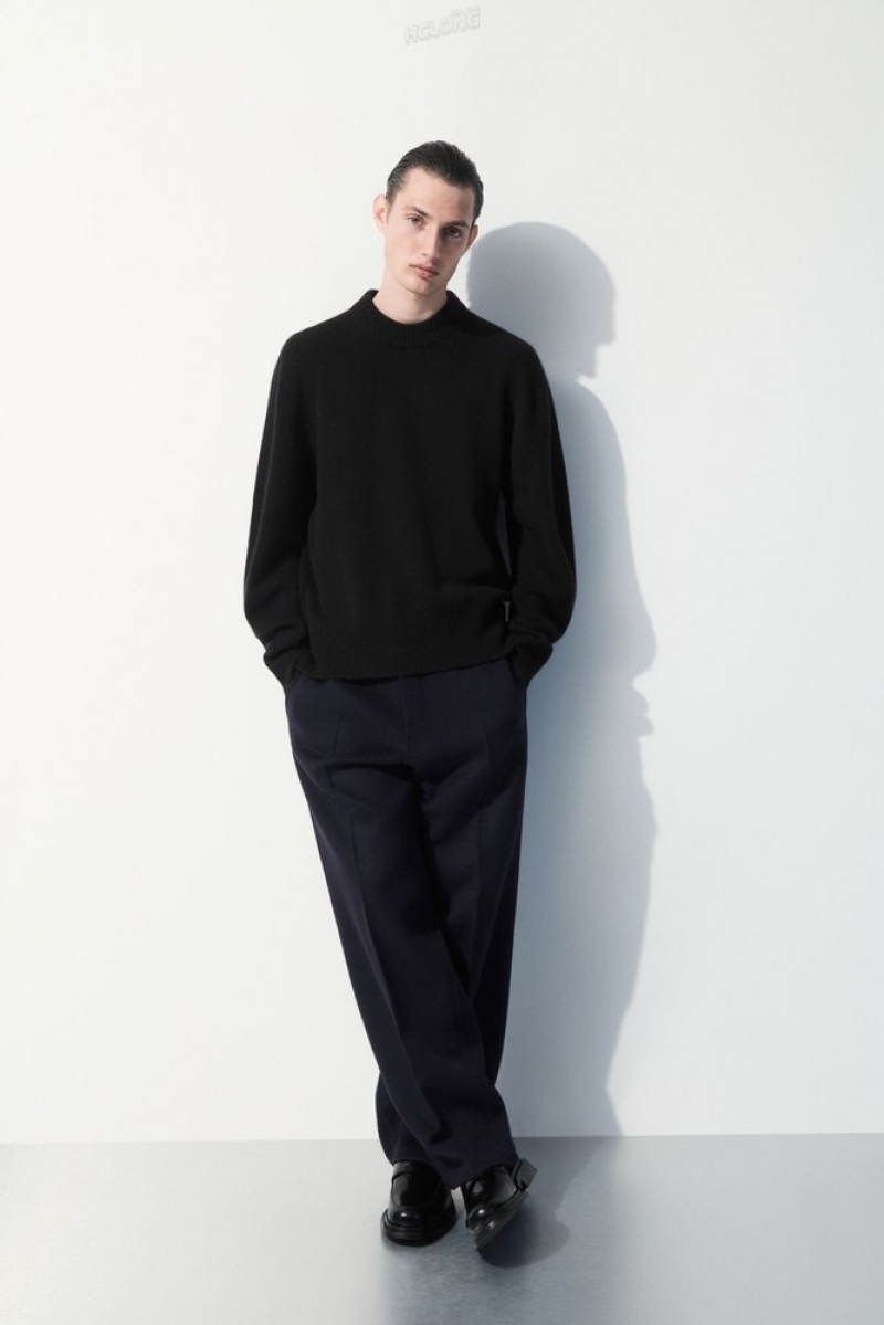 COS The Cashmere Crew-Neck Sweater Men's Sweaters & Cardigans Black | NC51-L3FM