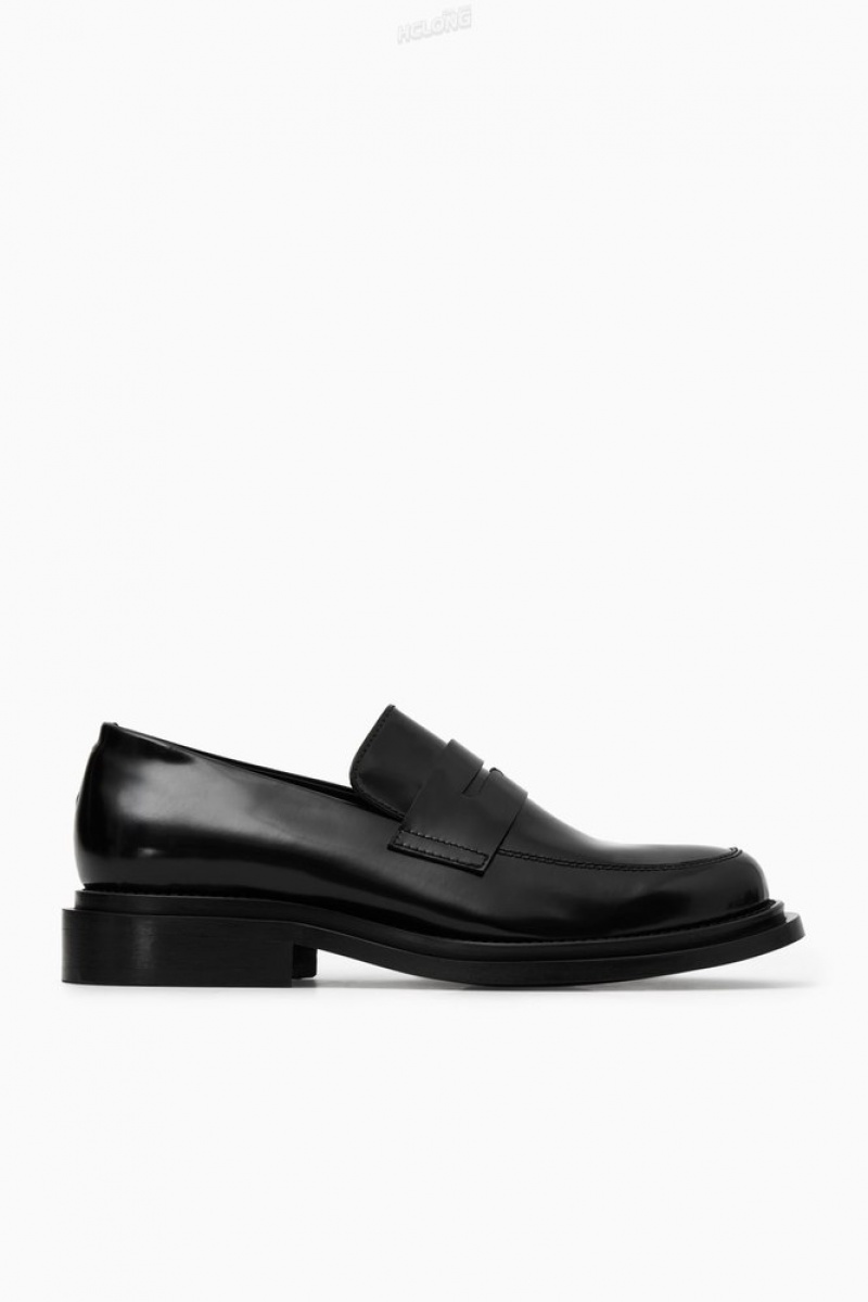 COS The Chunky Leather Loafers Men's Loafers Black | SR24-N1SZ