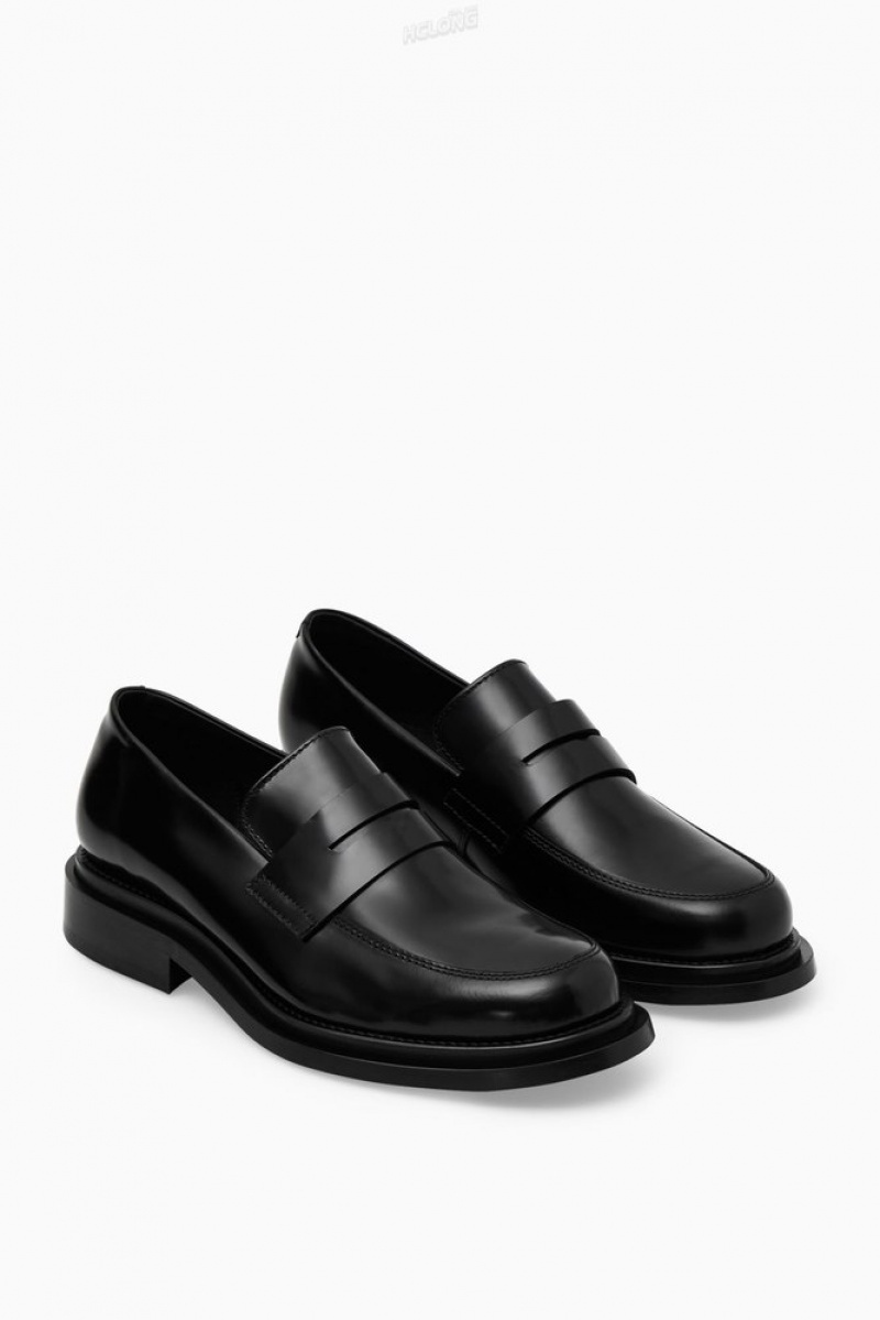 COS The Chunky Leather Loafers Men's Loafers Black | SR24-N1SZ