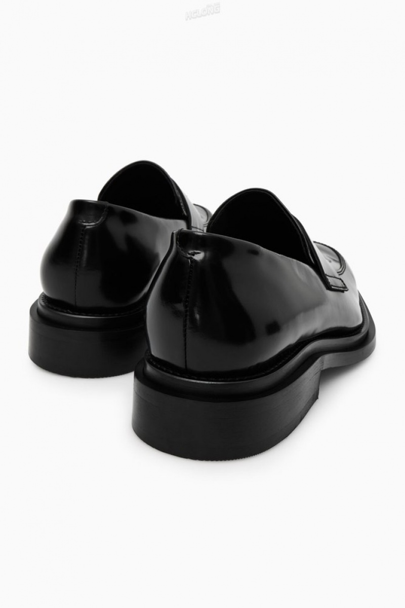 COS The Chunky Leather Loafers Men's Loafers Black | SR24-N1SZ