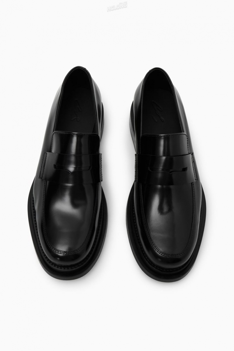 COS The Chunky Leather Loafers Men's Loafers Black | SR24-N1SZ