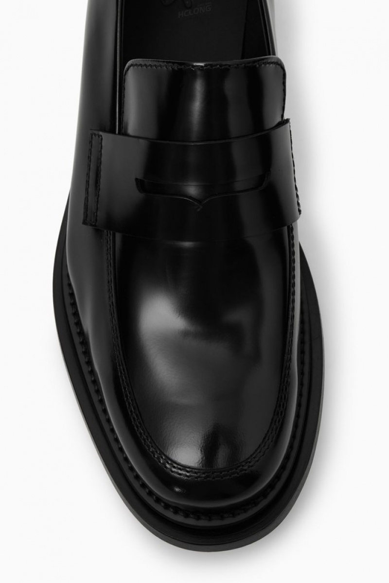 COS The Chunky Leather Loafers Men's Loafers Black | SR24-N1SZ