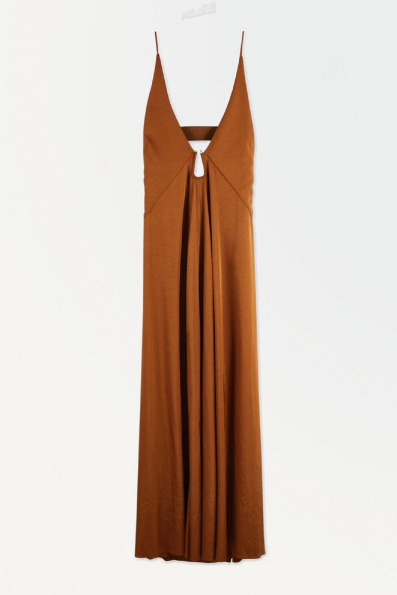 COS The Cutout Slip Dress Women's Dresses Brown | FR17-V7VS