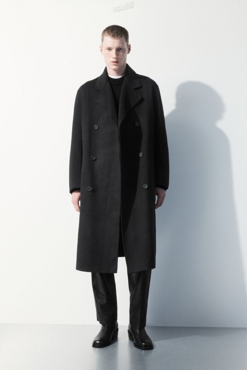 COS The Double-Breasted Wool Coat Men's Coats & Jackets Black | ZQ32-T0VT